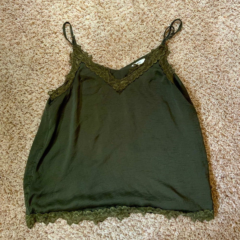 Silky Lace Olive Green Hippie Boho Styled Entro Basic Tank Top
